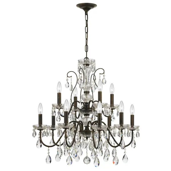 The Butler 29" Chandelier combines graceful crystal strands with a classic English Bronze frame, creating a sophisticated focal point that elevates any formal space with traditional elegance and sparkling illumination. - alternate view