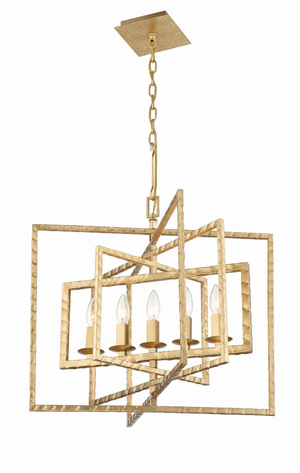 The Capri chandelier combines industrial charm with farmhouse appeal through its distinctive hammered geometric rings. Its adjustable design allows customization to suit your space, making it a versatile conversation piece. - alternate view