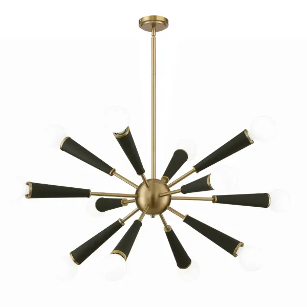 The Zodiac chandelier brings 1950s glamour into the modern era with its celestial design and luxurious aged brass finish. At 34 inches wide, it commands attention while maintaining versatility across multiple room types.