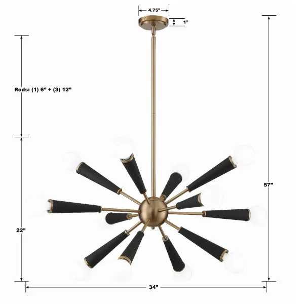 Zodiac 34" Chandelier in Aged Brass - Image 7