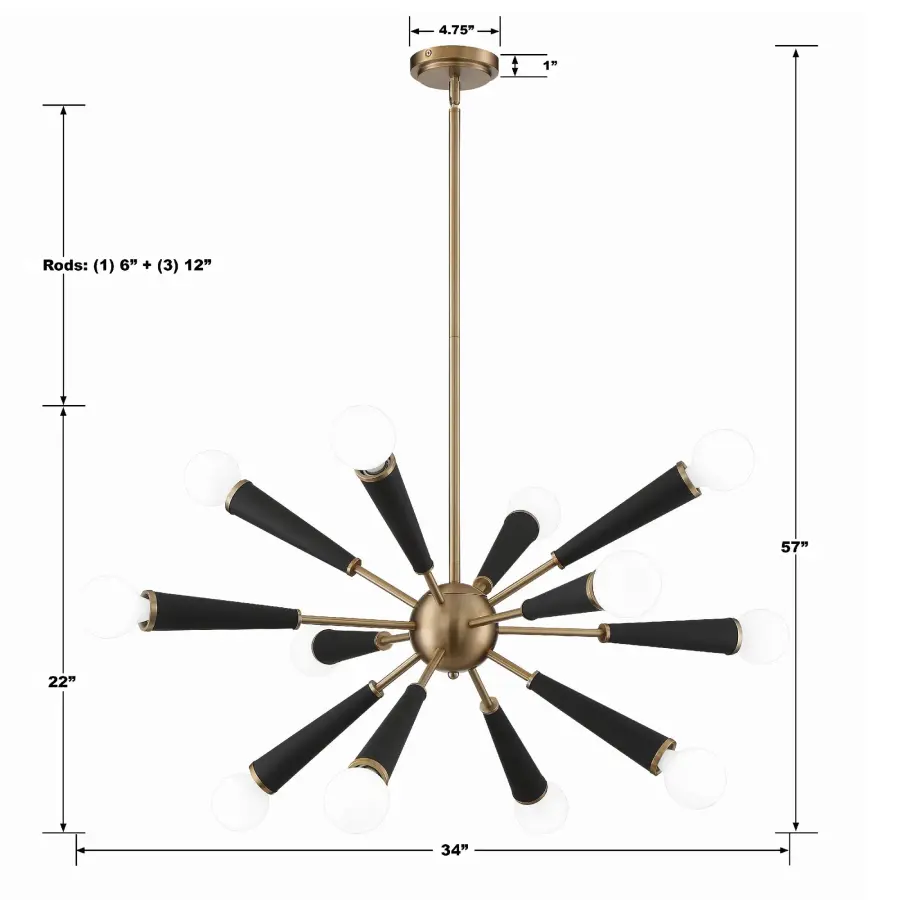 Zodiac 34" Chandelier in Aged Brass - Image 7