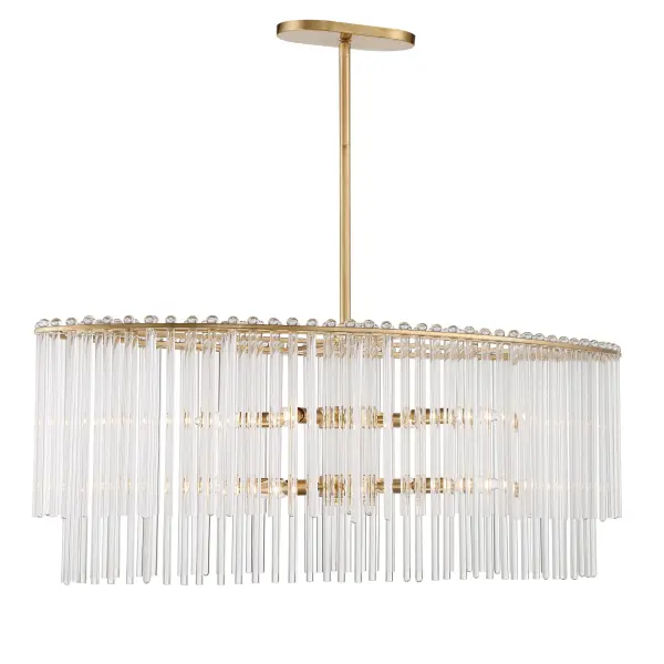 The Bleecker combines minimalist mid-century design with glamorous crystal detailing. Its 36-inch oval frame features delicate crystal beads and drops that add dimension while maintaining a clean, modern aesthetic.