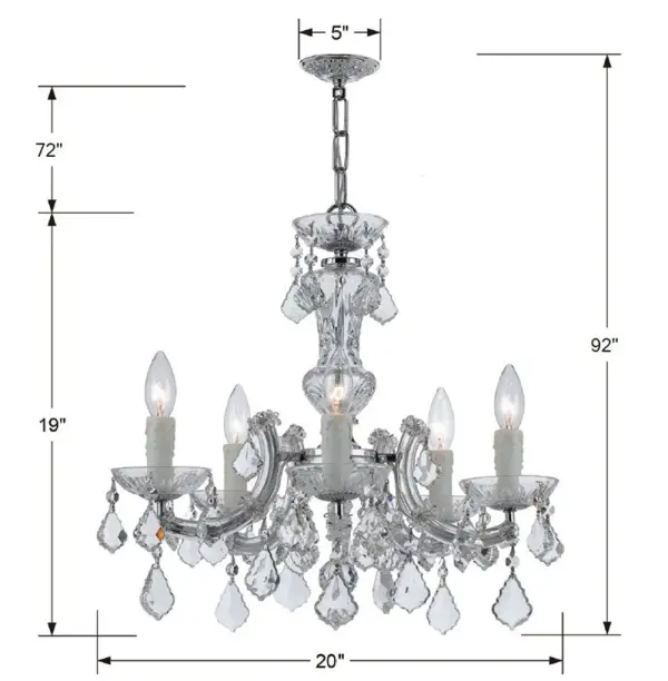 The Maria Theresa chandelier brings opulent traditional style to intimate spaces. Draped in abundant crystal strands over a polished chrome frame, this 20" fixture delivers luxurious sparkle perfect for bedrooms, hallways, and closets. - alternate view