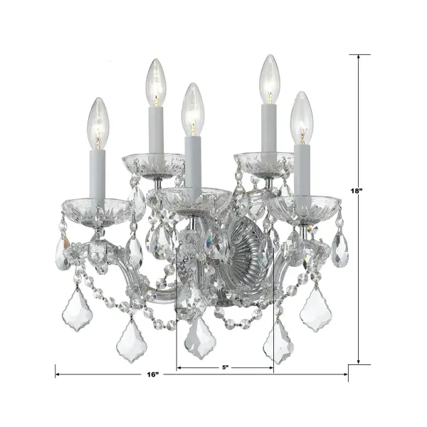The Maria Theresa sconce brings luxurious traditional style with abundant crystal strands draped over a polished chrome frame. At 16" wide, it's perfectly sized for bedrooms, hallways, and closets where you want to add glamorous accent lighting. - alternate view