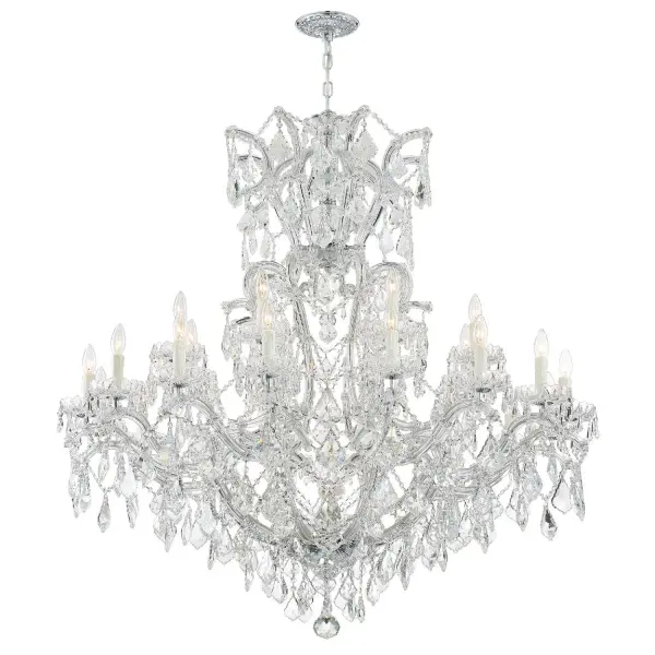 The Maria Theresa 46" chandelier epitomizes luxury with abundant crystal strands draped over glass arms. This statement piece brings Old World elegance and dramatic sparkle to grand spaces requiring a show-stopping centerpiece.