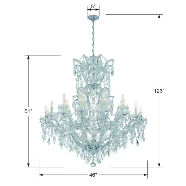 The Maria Theresa 46" chandelier epitomizes luxury with abundant crystal strands draped over glass arms. This statement piece brings Old World elegance and dramatic sparkle to grand spaces requiring a show-stopping centerpiece. - alternate view