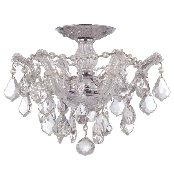The Maria Theresa semi flush mount delivers traditional elegance with cascading crystal strands in a compact 13.5" profile. Ideal for rooms with lower ceilings where a chandelier won't fit, this fixture brings luxurious sparkle to bedrooms, hallways, and closets without sacrificing headroom. - alternate view