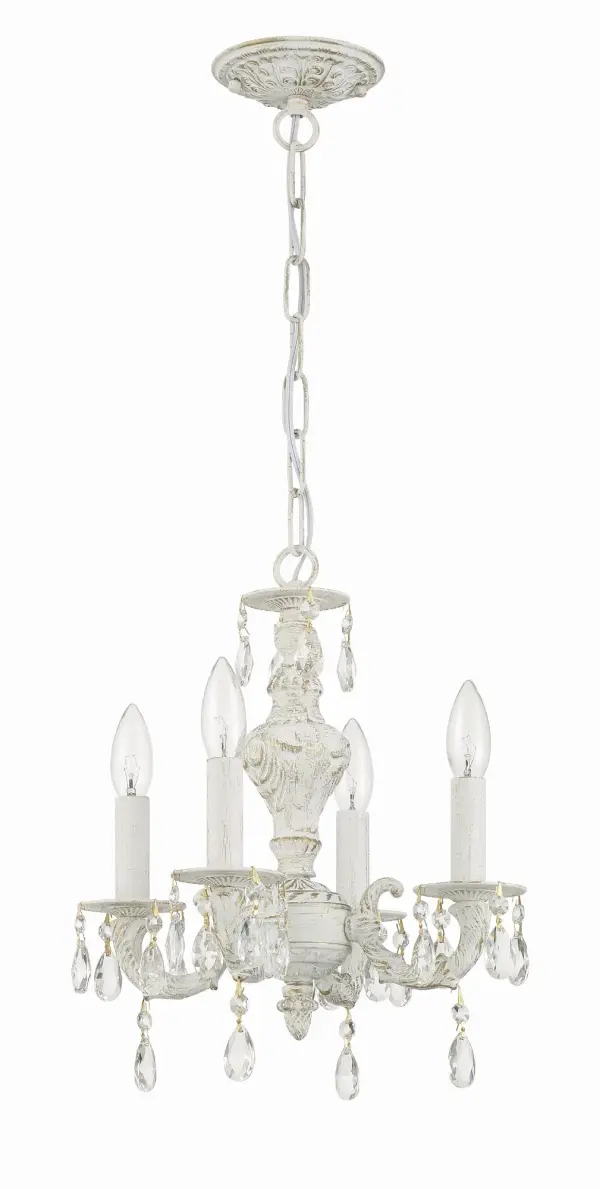 The Paris Market chandelier brings casual elegance with its hand-painted, distressed Antique White finish. Perfect for modern farmhouse, coastal, and transitional spaces, this compact 13.5" fixture adds character without overwhelming smaller rooms. - alternate view