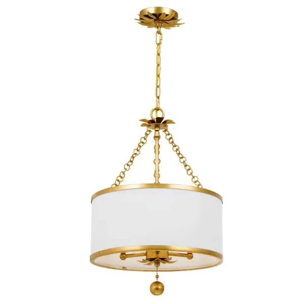 The Broche chandelier features stunning wrought iron leaves in a shimmering Antique Gold finish. Its compact 14" size makes it perfect for smaller spaces while delivering sophisticated style and functional lighting. - alternate view