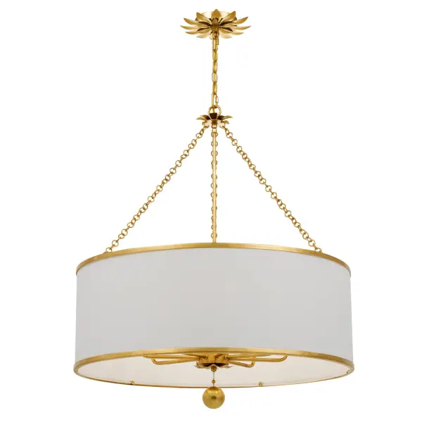 The Broche chandelier features individual wrought iron leaves that create a unique, shimmering focal point. Its metallic floral design brings tailored elegance with versatile appeal across transitional and modern interiors. - alternate view