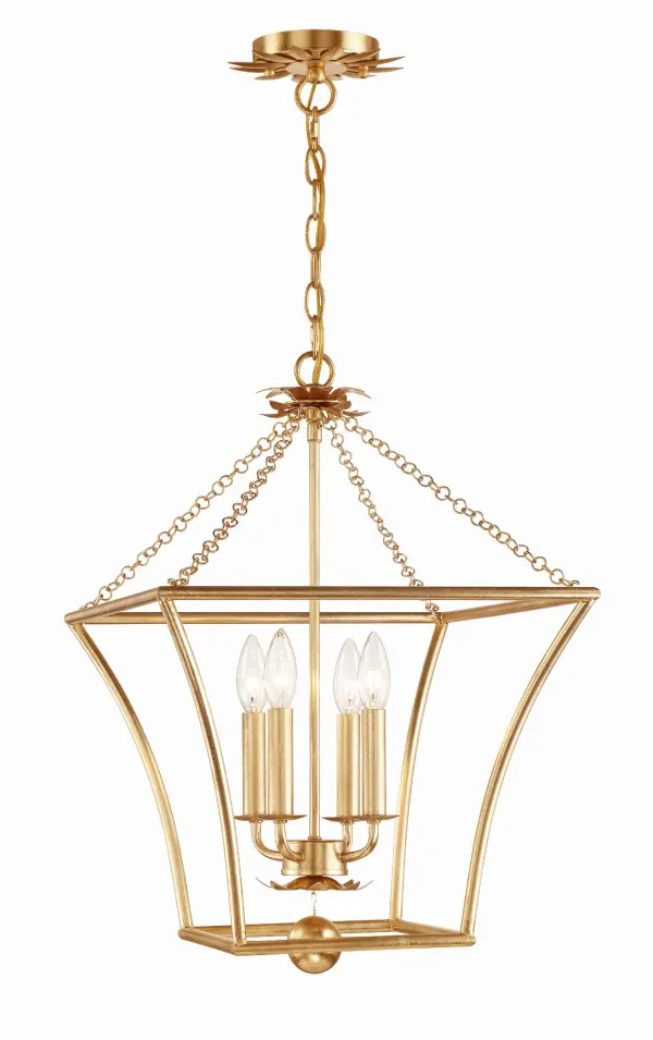 The Broche chandelier features individual wrought iron leaves in a stunning Antique Gold finish, delivering both beauty and function. Its tailored elegance and compact 16" size make it perfect for adding glamour to bedrooms, bathrooms, or kitchens.