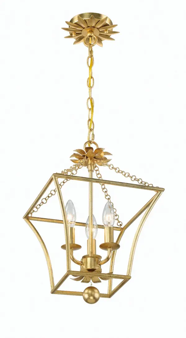 The Broche chandelier features individual wrought iron leaves in a stunning Antique Gold finish, delivering both beauty and function. Its tailored elegance and compact 16" size make it perfect for adding glamour to bedrooms, bathrooms, or kitchens. - alternate view