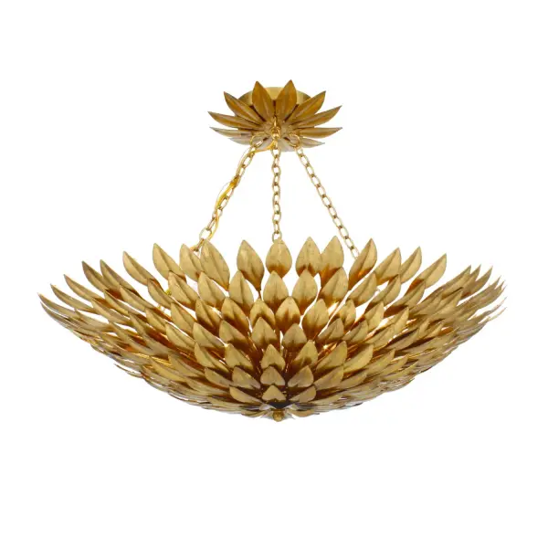 The Broche semi flush mount features stunning layers of wrought iron leaves in shimmering Antique Silver, delivering both elegance and functionality. Perfect for transitional homes with versatile modern appeal.