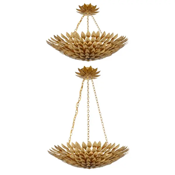 The Broche semi flush mount features stunning layers of wrought iron leaves in shimmering Antique Silver, delivering both elegance and functionality. Perfect for transitional homes with versatile modern appeal. - alternate view