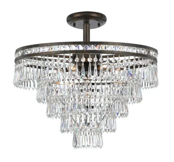 The Mercer Semi Flush Mount combines hand-cut crystal with hand-painted Olde Silver metalwork in a unique floral pattern. At 20" wide, it delivers opulent sparkle perfect for traditional and transitional interiors.