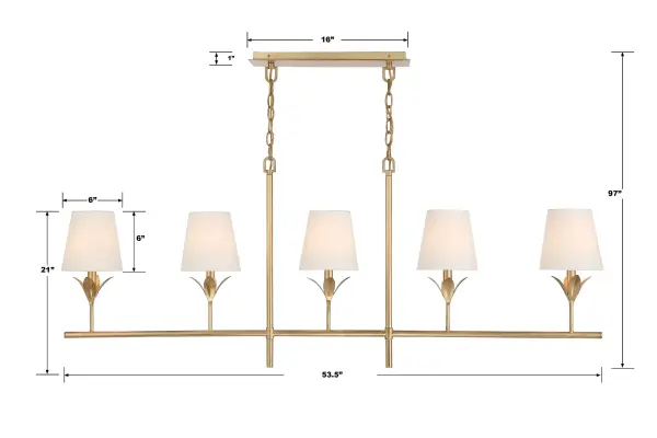 Broche 53.5" Linear Chandelier in Antique Gold - Image 9