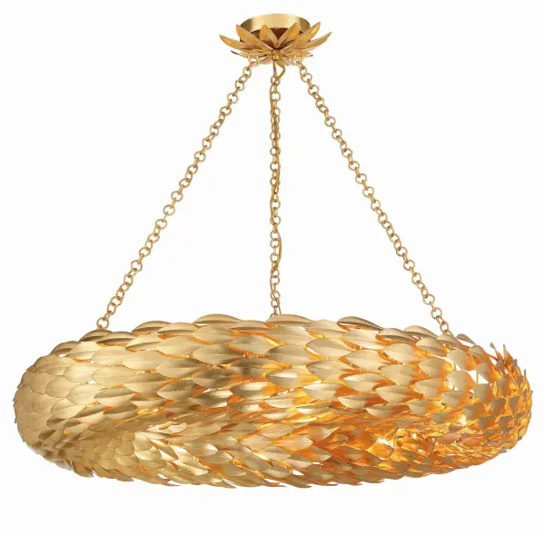 The Broche semi flush mount features layers of individual wrought iron leaves creating a unique, shimmering metallic floral design. Perfect for adding glamorous elegance to transitional or modern spaces. - alternate view