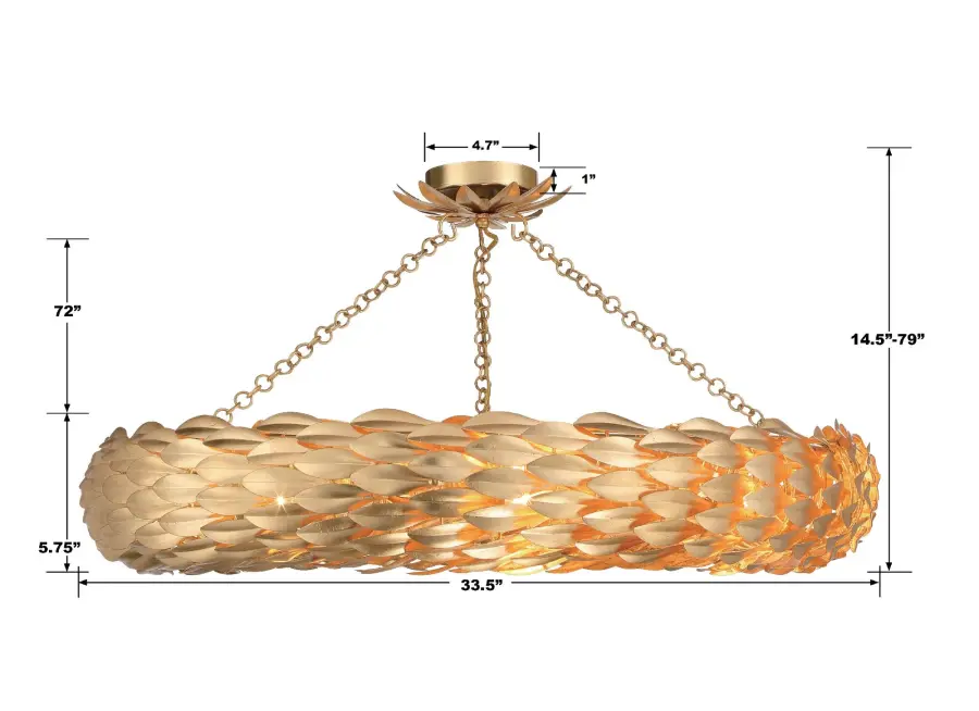 Broche 33.5" Semi Flush Mount in Antique Gold - Image 7