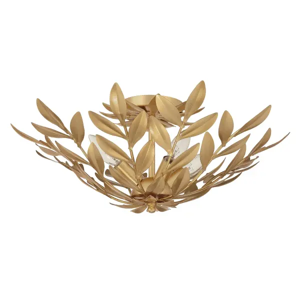 The Broche semi flush mount features stunning wrought iron leaves in a champagne green tea finish, delivering both beauty and function. Perfect for transitional homes with versatile appeal for modern spaces. - alternate view