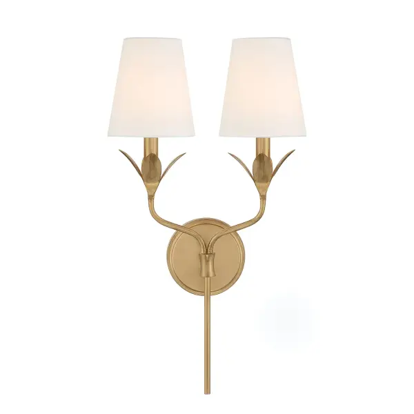 The Broche 12" Sconce features stunning wrought iron leaves in a shimmering Antique Gold finish, delivering both unique artistry and functional lighting. Perfect for adding glamorous touches to bedrooms, living areas, or kitchens.