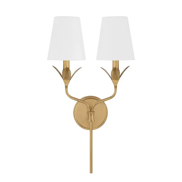 The Broche 12" Sconce features stunning wrought iron leaves in a shimmering Antique Gold finish, delivering both unique artistry and functional lighting. Perfect for adding glamorous touches to bedrooms, living areas, or kitchens. - alternate view