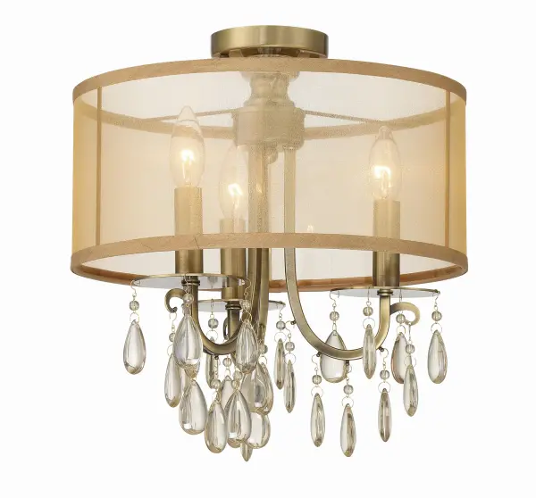 The Hampton combines classic elegance with modern minimalism through its shimmering drum shade and hand-cut crystal accents. Perfect for spaces needing sophisticated lighting without pendant drop. - alternate view