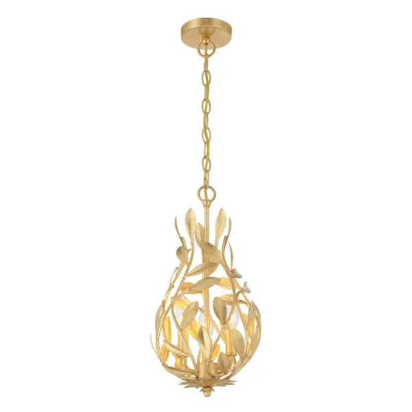 The Broche 9" Chandelier features stunning wrought iron leaves in a shimmering Champagne Green Tea finish, delivering both elegance and functionality. Perfect for adding glamorous touches to bedrooms, bathrooms, and entryways.