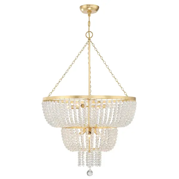 The Rylee Chandelier blends vintage charm with modern bohemian flair through its hand-painted distressed frame and decorative beaded details. Perfect for adding textural interest and coastal-inspired warmth to any space. - alternate view