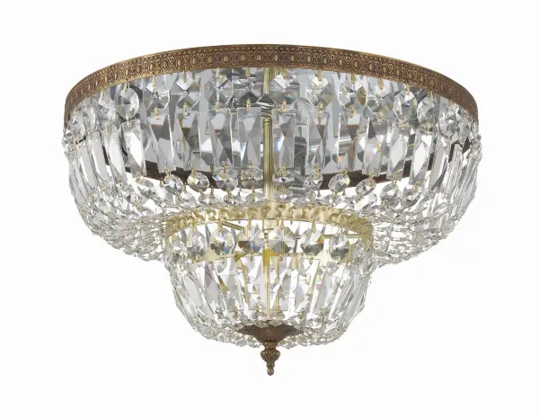 The Waltham 18" Flush Mount combines tailored elegance with versatile design, featuring an Olde Brass finish and crystal accents. Perfect for adding glamour to bedrooms, living areas, and bathrooms while maintaining a low profile. - alternate view