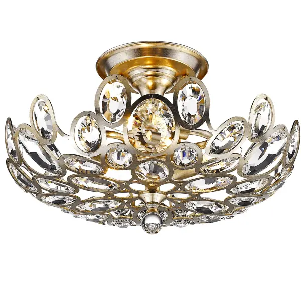 The Sterling collection brings opulent romance to any space with hand-cut crystal gems organically encrusting the fixture. The distressed twilight finish blends silver and gold tones for eclectic versatility.