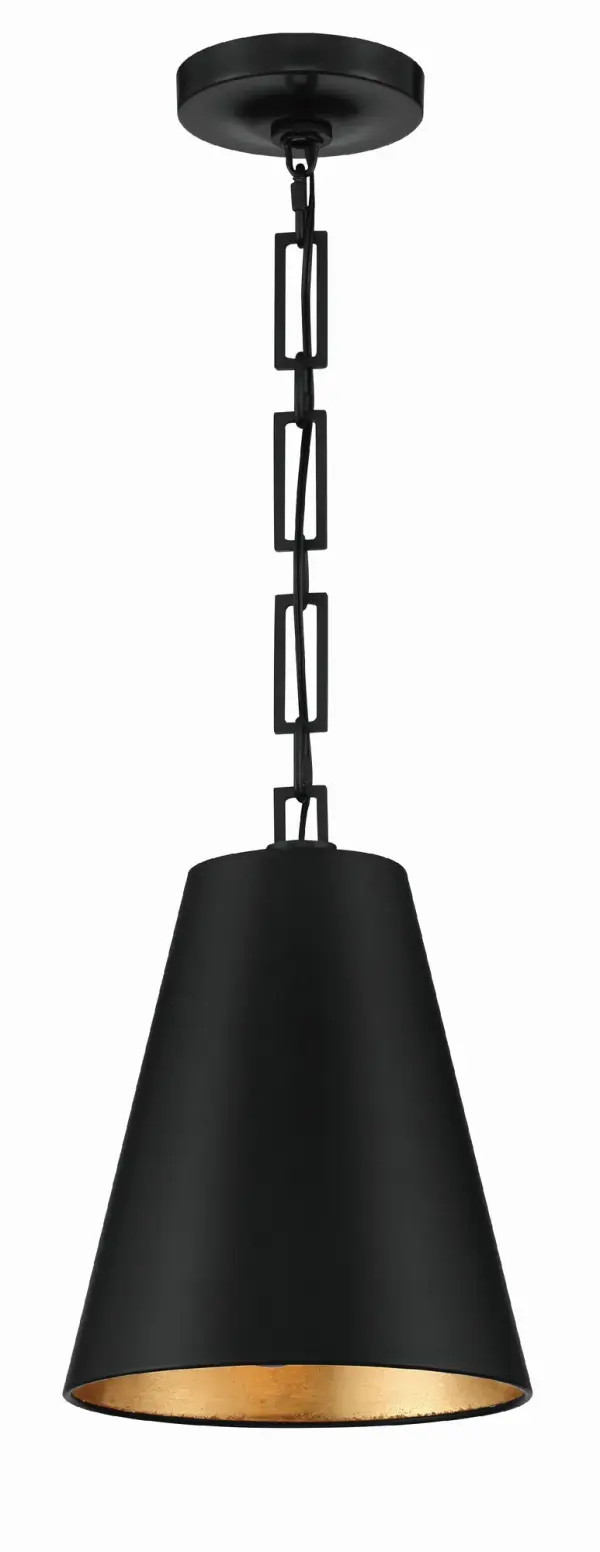 Alston 10" Mini Pendant in Matte Black + Antique Gold - Image 1
