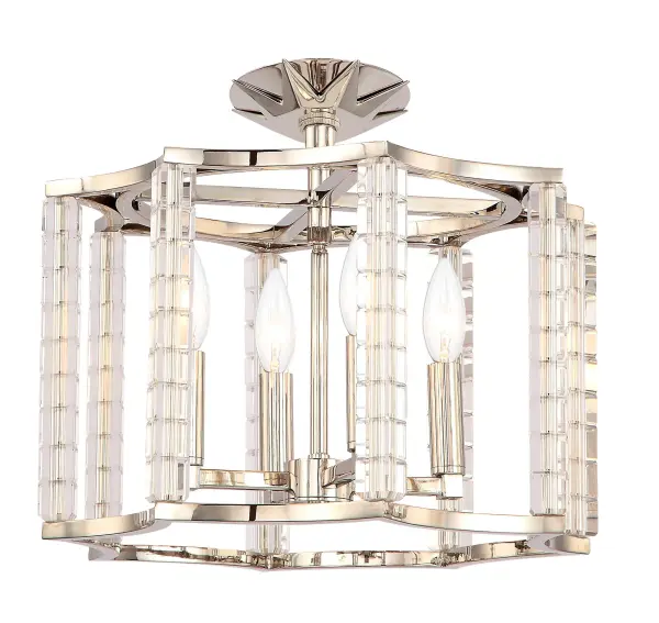 The Carson 16" Semi Flush Mount delivers high-glam sophistication with hand-cut crystals surrounding sleek polished nickel candle sleeves. Perfect for spaces needing elegant ambient lighting without pendant drop.