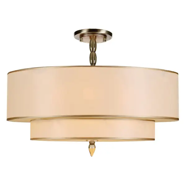 The Luxo 26" Semi Flush Mount combines understated luxury with practical versatility. Its oversized oval Lucite beaded center stem and dramatic fabric shade create refined ambiance while the convertible design adapts to various ceiling heights. - alternate view