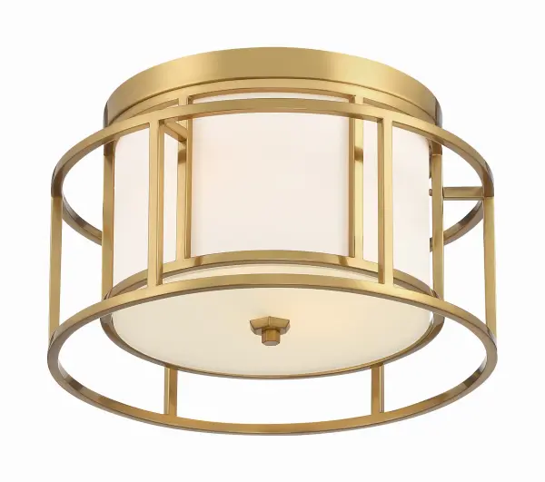 The Hulton Flush Mount by Brian Patrick Flynn reimagines the classic drum chandelier with a unique geometric twist, featuring a metal drum frame surrounding a white fabric shade for bold graphic impact. - alternate view