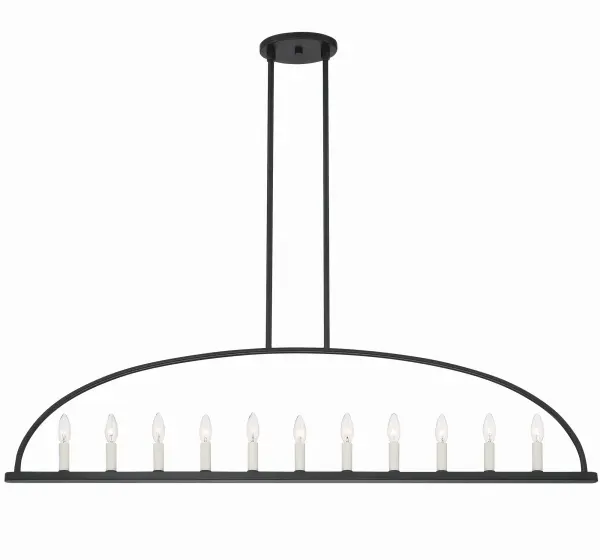 The Abbott 54" linear chandelier combines clean lines with an open-concept metal frame, perfect for modern farmhouse and minimalist interiors. Its streamlined arch and exposed bulb design create visual interest above islands and dining tables.