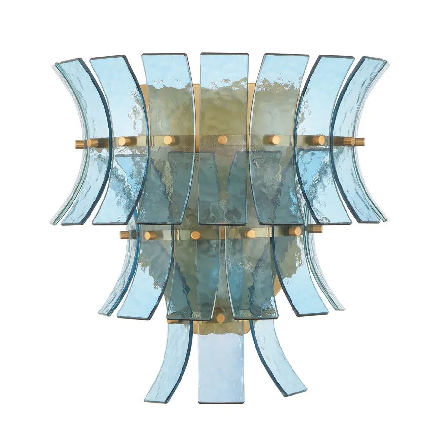 Abigail 15" Sconce in Aged Brass with Blue Glass - Image 2
