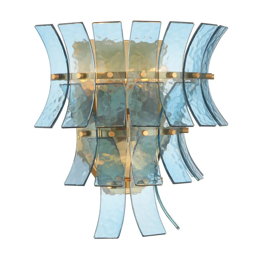 Abigail 15" Sconce in Aged Brass with Blue Glass - Image 3