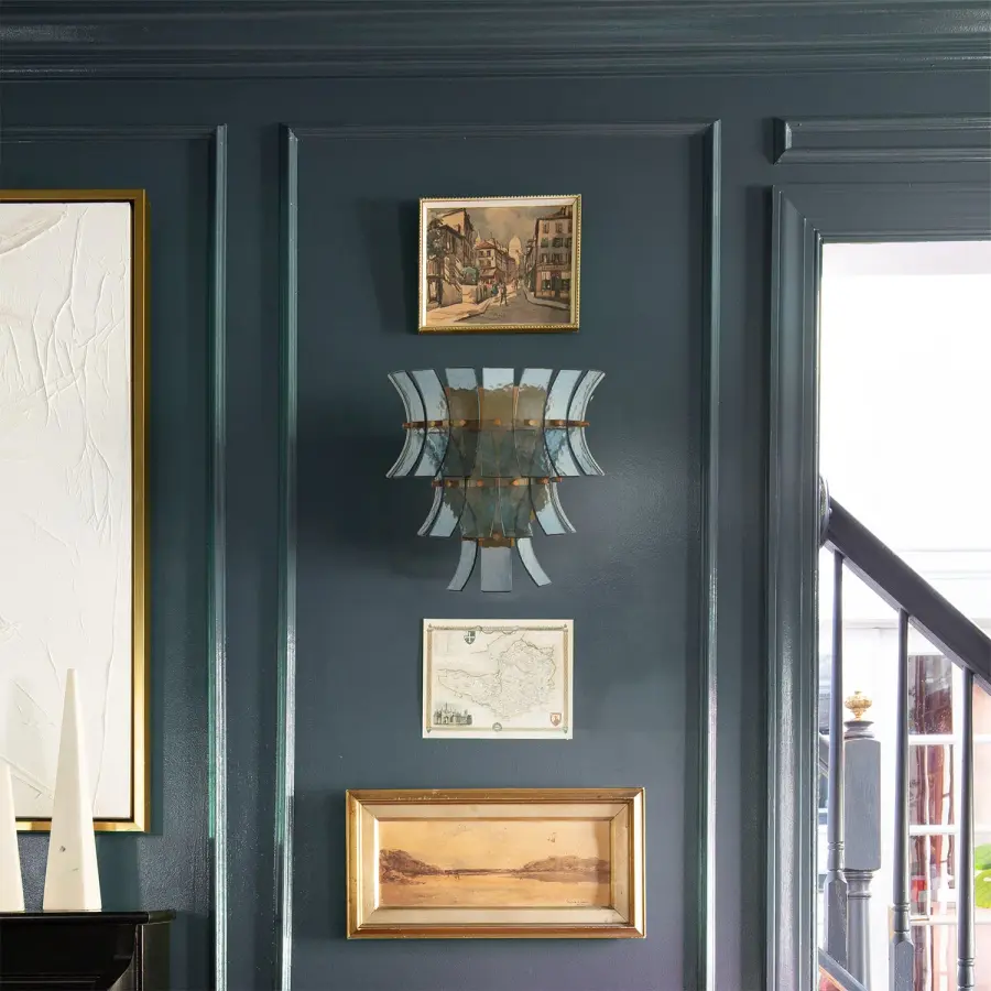 Abigail 15" Sconce in Aged Brass with Blue Glass - Image 6