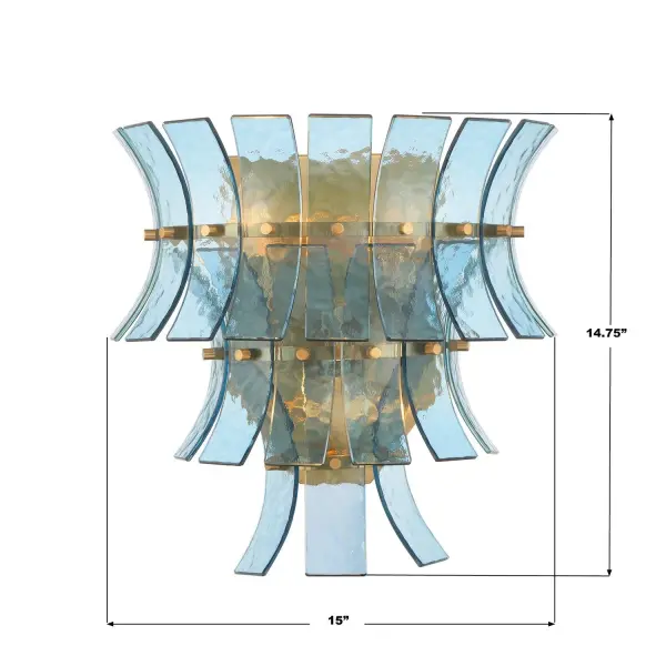 Abigail 15" Sconce in Aged Brass with Blue Glass - Image 7