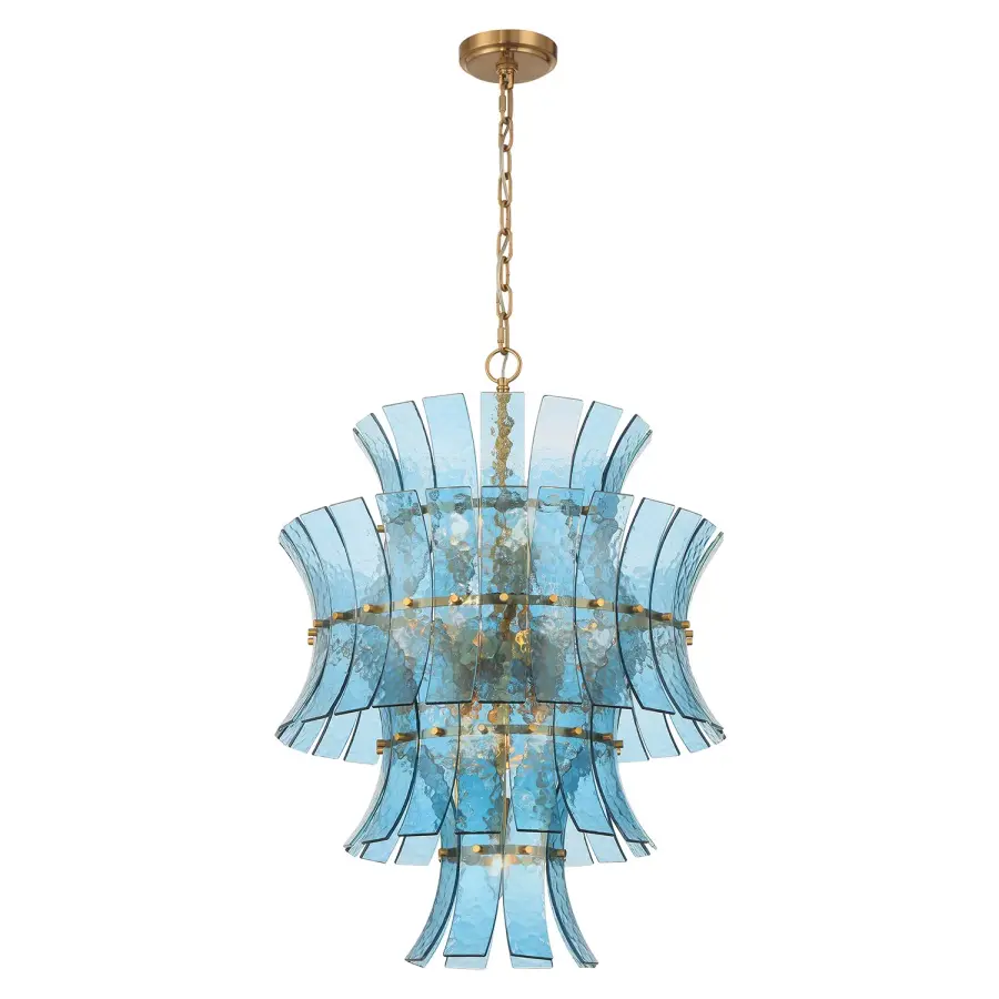 Abigail 22.25" Chandelier in Aged Brass with Blue Glass - Image 1