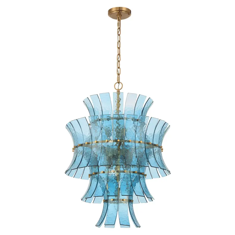 Abigail 22.25" Chandelier in Aged Brass with Blue Glass - Image 2
