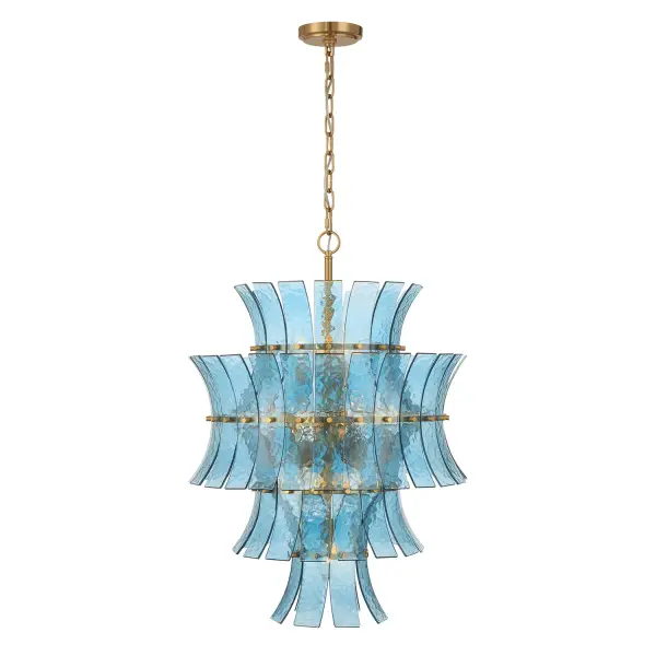 Abigail 22.25" Chandelier in Aged Brass with Blue Glass - Image 3
