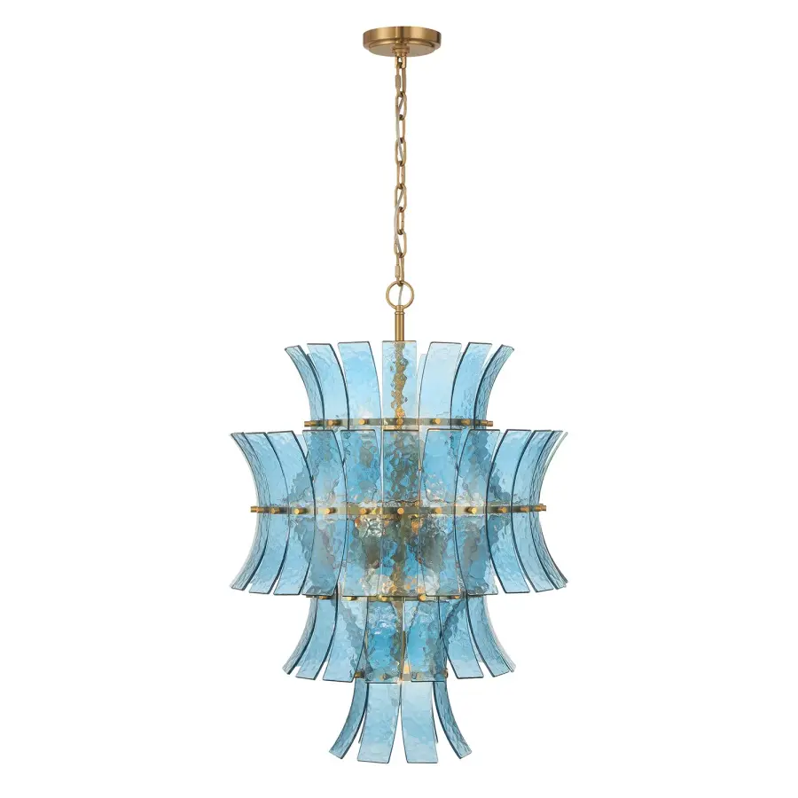 Abigail 22.25" Chandelier in Aged Brass with Blue Glass - Image 3