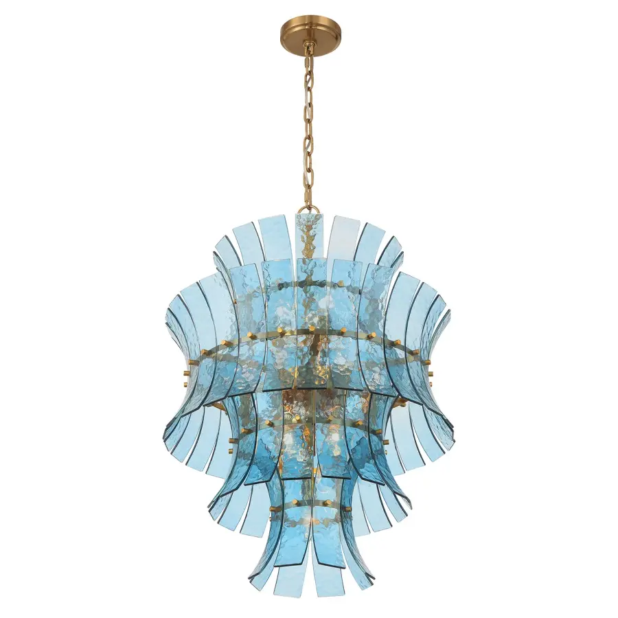 Abigail 22.25" Chandelier in Aged Brass with Blue Glass - Image 4