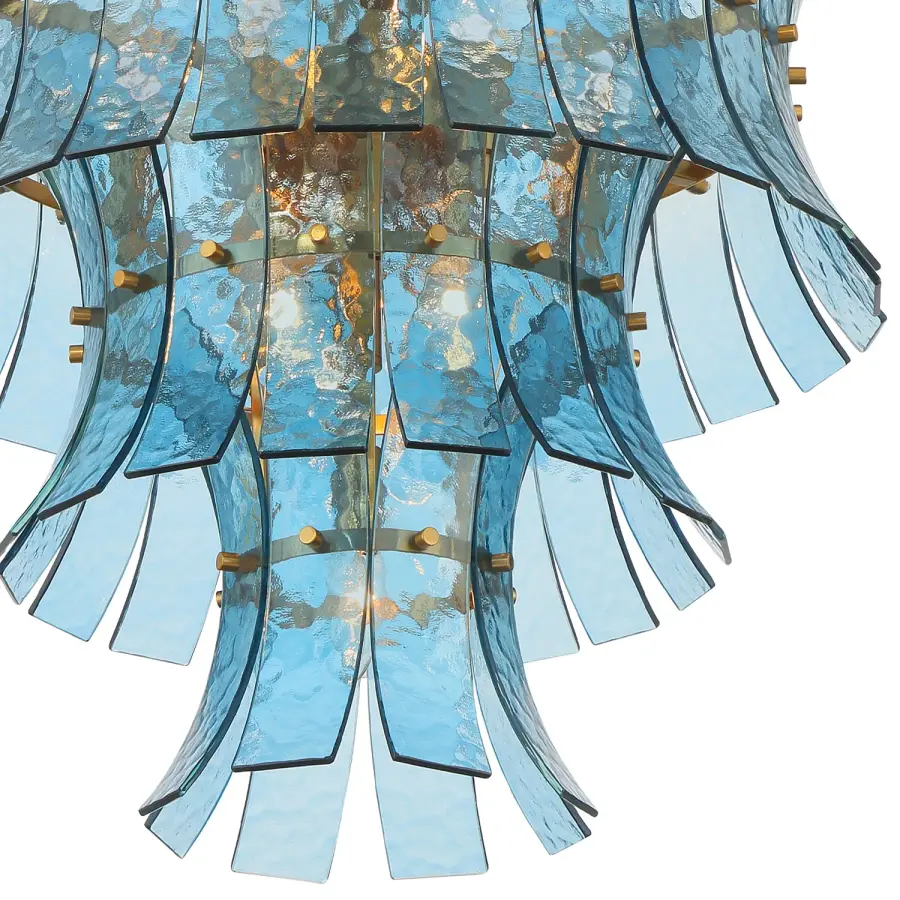 Abigail 22.25" Chandelier in Aged Brass with Blue Glass - Image 5