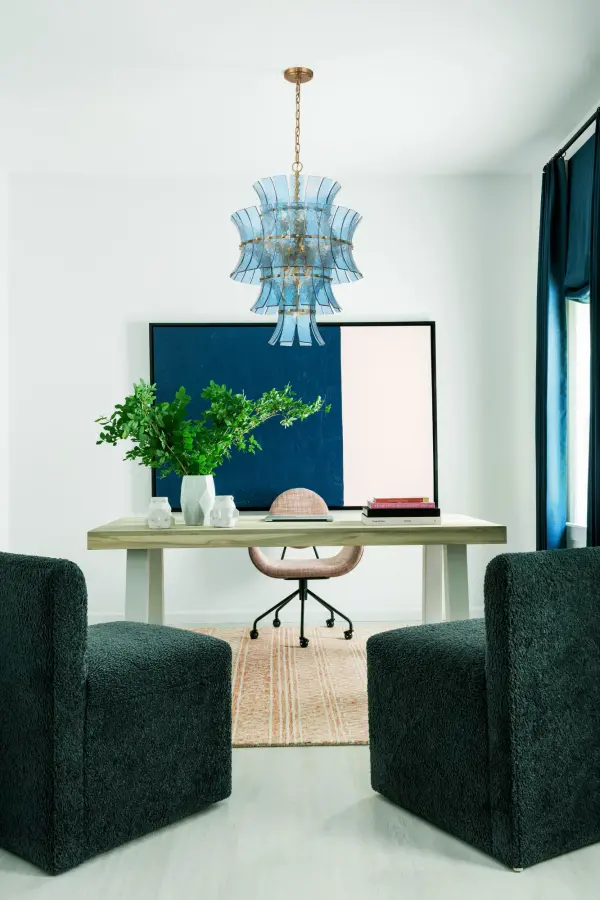 Abigail 22.25" Chandelier in Aged Brass with Blue Glass - Image 6