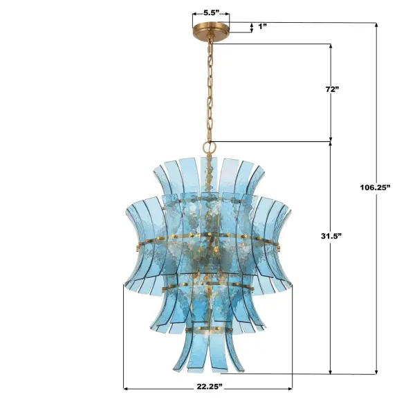 Abigail 22.25" Chandelier in Aged Brass with Blue Glass - Image 7