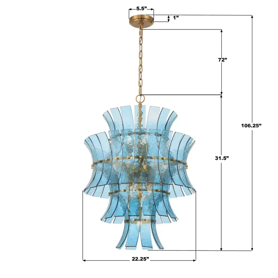 Abigail 22.25" Chandelier in Aged Brass with Blue Glass - Image 7