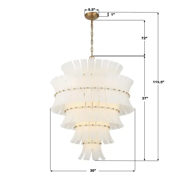Abigail 29.5" Chandelier in Aged Brass with Blue Glass - Image 15
