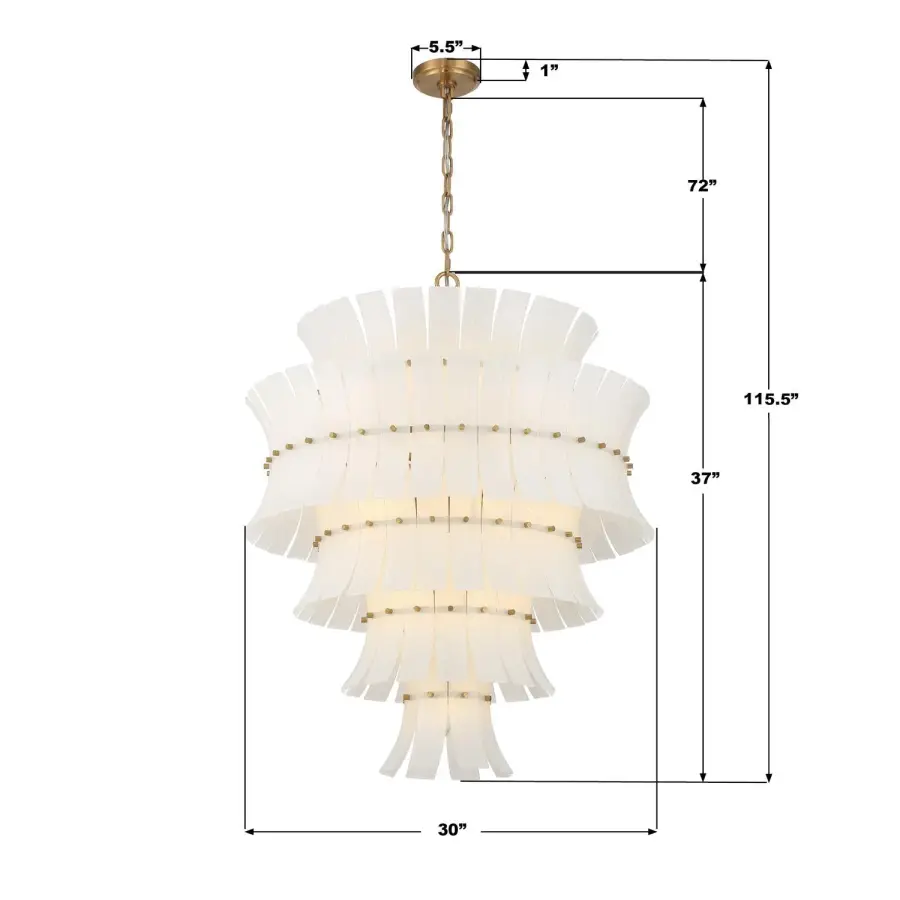 Abigail 29.5" Chandelier in Aged Brass with Blue Glass - Image 15